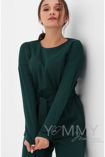 Костюм для беременных и кормящих из плотной вискозы, изумрудный