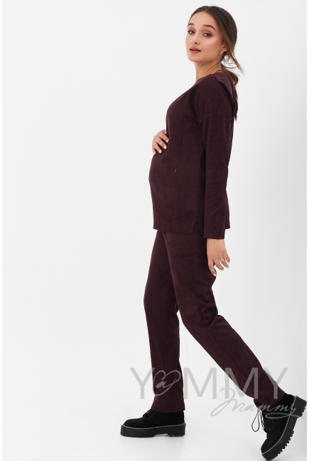 Костюм для беременных и кормящих из замши, марсала