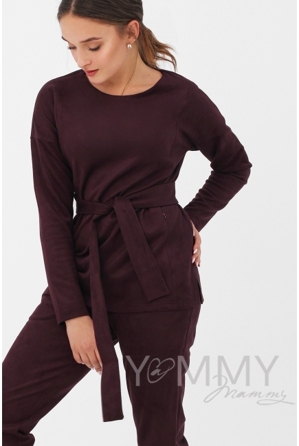 Костюм для беременных и кормящих из замши, марсала