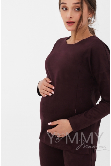 Костюм для беременных и кормящих из замши, марсала