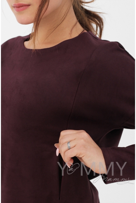 Костюм для беременных и кормящих из замши, марсала