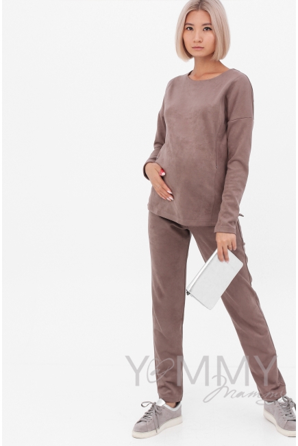 Костюм для беременных и кормящих из замши, цвет серо-бежевый