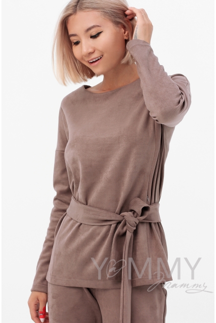 Костюм для беременных и кормящих из замши, цвет серо-бежевый