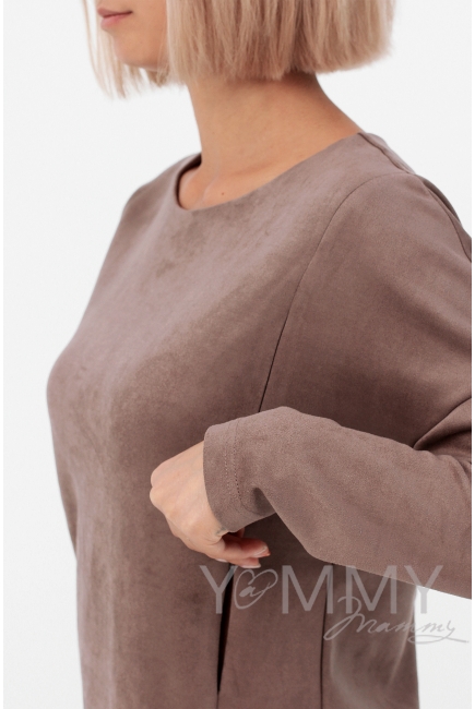 Костюм для беременных и кормящих из замши, цвет серо-бежевый