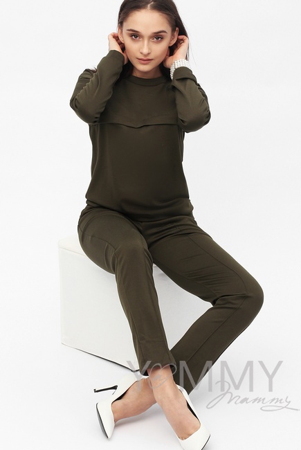 Костюм для кормящих и беременных из плотной вискозы, цвет хаки