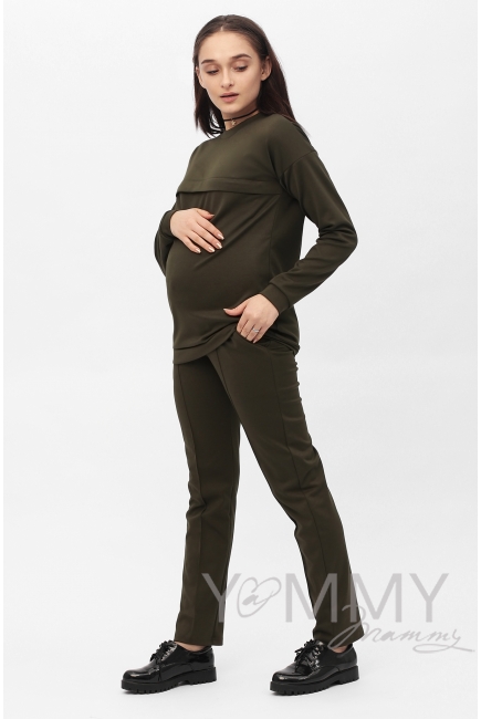 Костюм из плотной вискозы Костюм для кормящих и беременных из плотной вискозы, цвет хаки