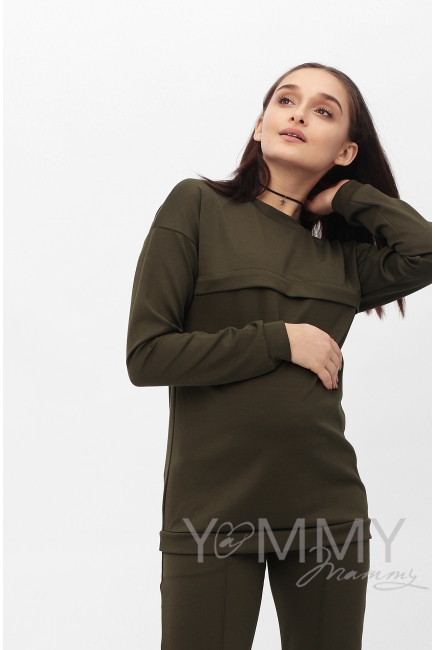 Костюм из плотной вискозы Костюм для кормящих и беременных из плотной вискозы, цвет хаки