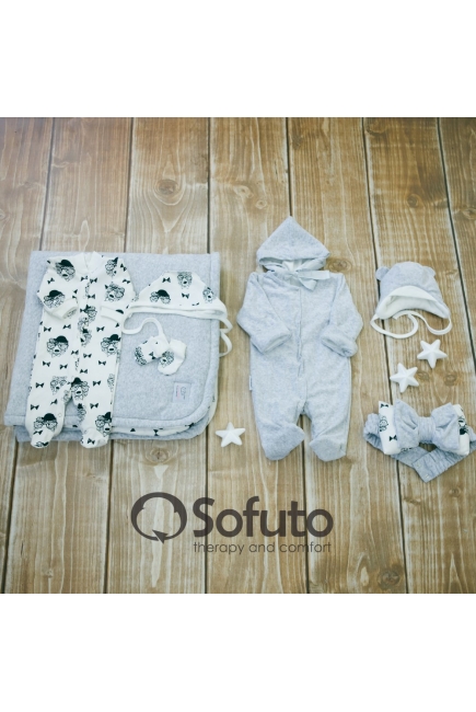 Комплект на выписку для новорожденных зимний Light grey bears (7 предметов)