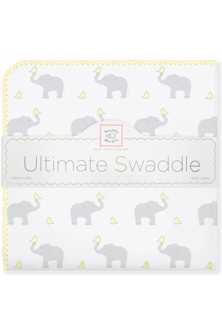 Фланелевая пеленка для новорожденного SwaddleDesigns, PY Elephants/Chicks