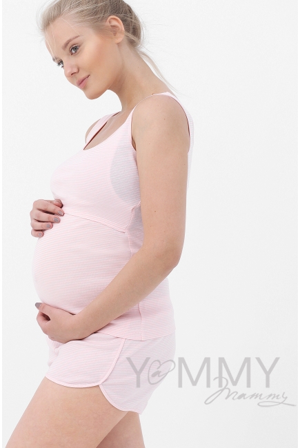 Пижама для кормящих и беременных в полоску, цвет белый/розовый
