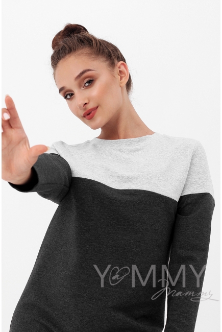 Платье для беременных и кормящих двухцветное, цвет серый меланж/темно-серый меланж