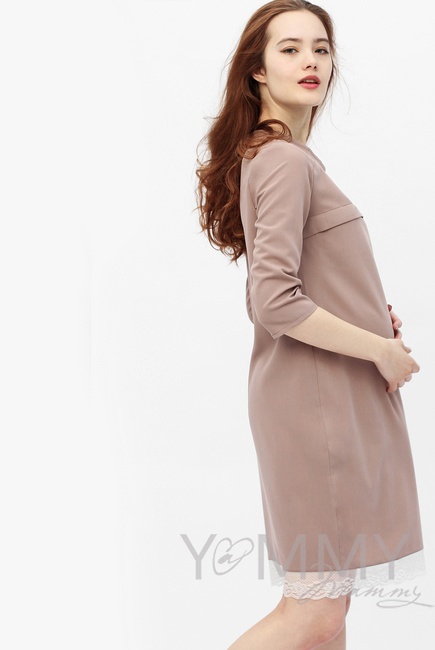 Платье для беременных и кормящих с кружевом, капучино
