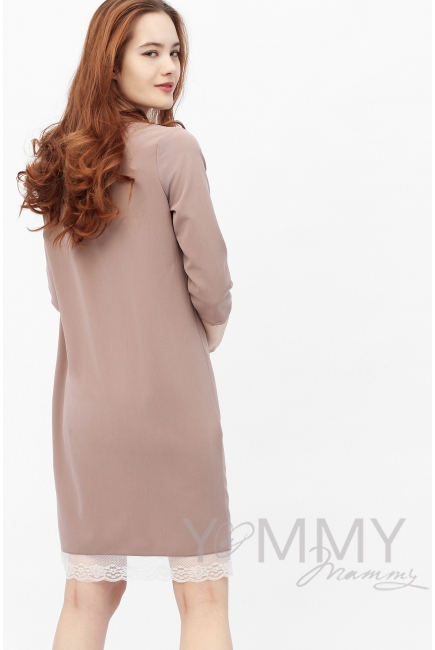 Платье для беременных и кормящих с кружевом, капучино