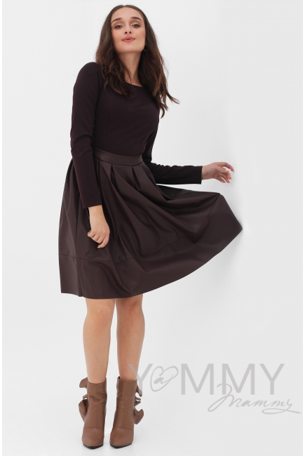 Платье для кормящих и беременных с кожаной юбкой, цвет бургунди