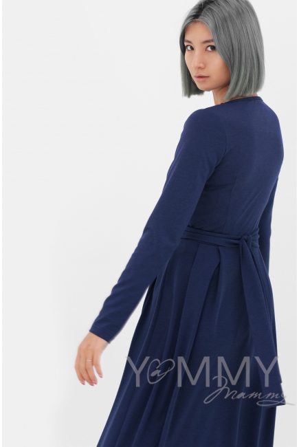 Платье для кормящих и беременных в пол, юбка со складками, индиго