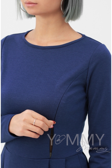 Платье для кормящих и беременных в пол, юбка со складками, индиго