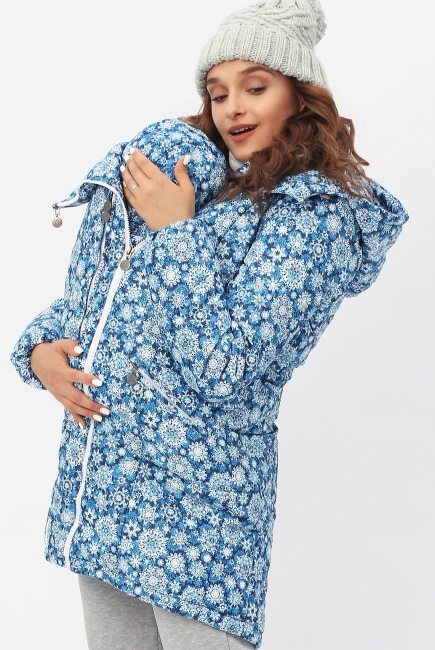 Слингокуртка зимняя 3 в 1, голубая со снежинками
