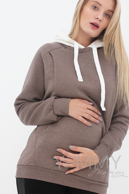 Толстовка для кормящих и беременных с капюшоном, кофе с молоком