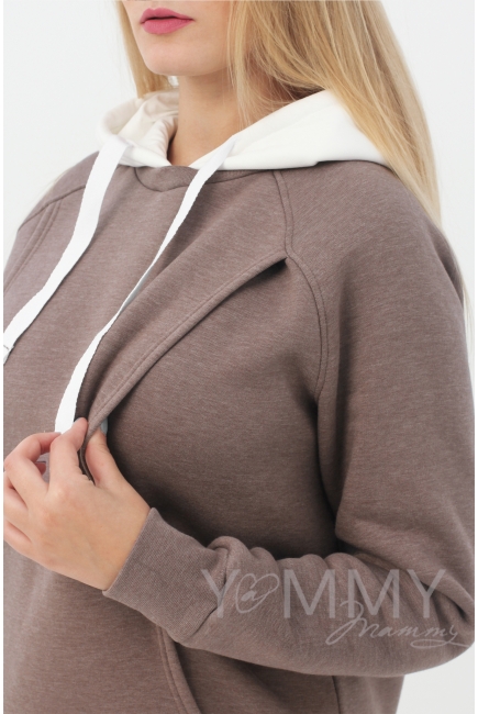 Толстовка для кормящих и беременных с капюшоном, кофе с молоком