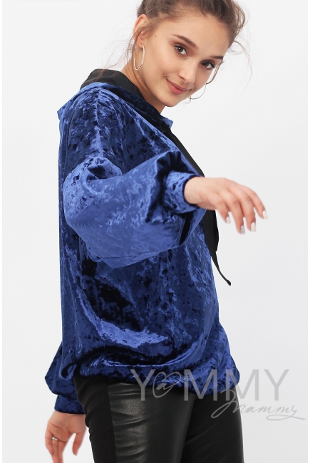 Толстовка для беременных и кормящих с капюшоном из велюра, цвет сапфир