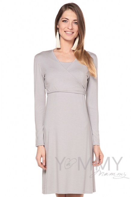 Платье на запах для кормящих и беременных, серый жемчуг