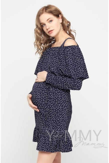 Платье для беременных и кормящих с воланом, принт "пальмы"