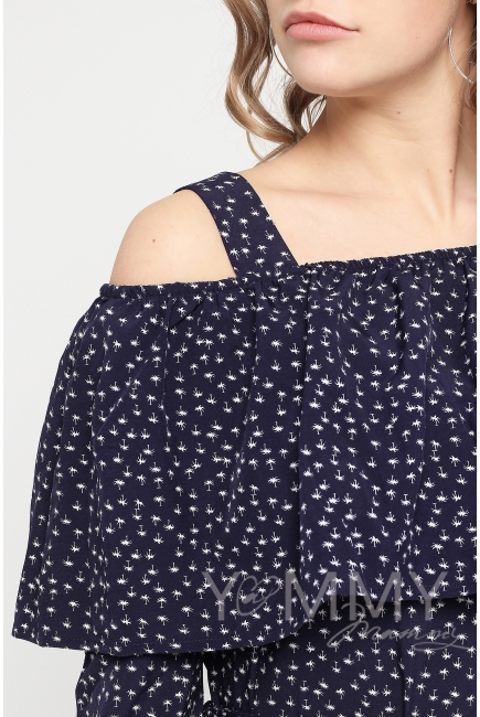 Платье с воланом и длинным рукавом с принтом "пальмы" для беременных