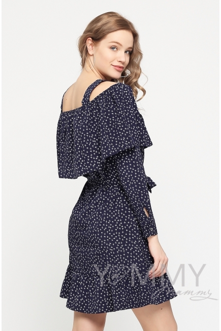 Платье с воланом и длинным рукавом с принтом "пальмы" для беременных