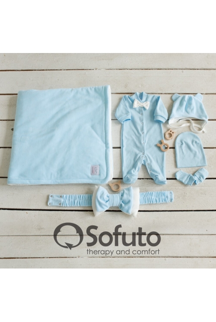 Комплект на выписку из роддома теплый осенний Blue simple (6 предметов)
