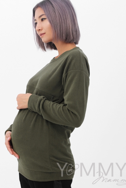 Джемпер для кормящих и беременных флисовый, цвет хаки