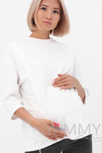 Джемпер для кормящих и беременных с кулиской, молочный