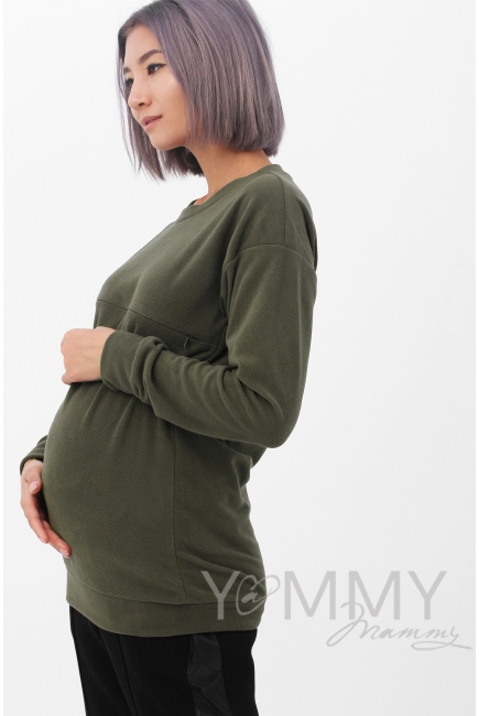 Джемпер для кормящих и беременных флисовый, цвет хаки