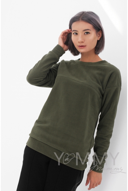 Джемпер для кормящих и беременных флисовый, цвет хаки