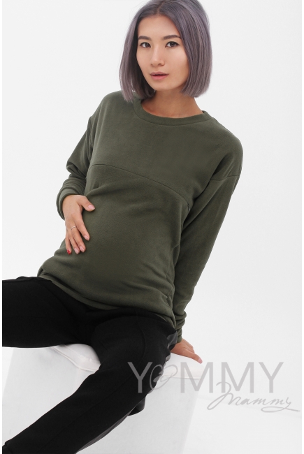 Джемпер для кормящих и беременных флисовый, цвет хаки