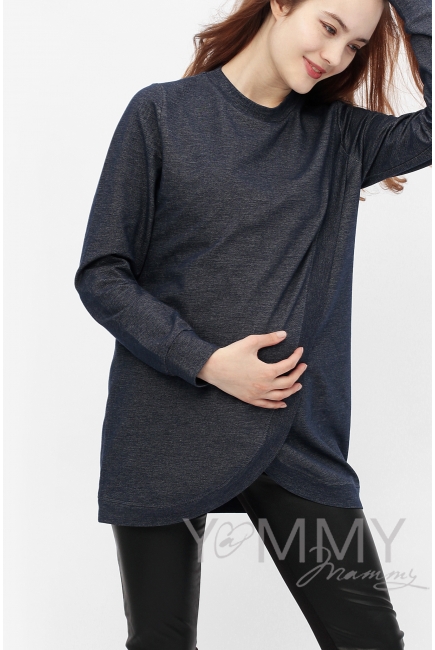 Джемпер для кормящих и беременных на запах, темно-синий