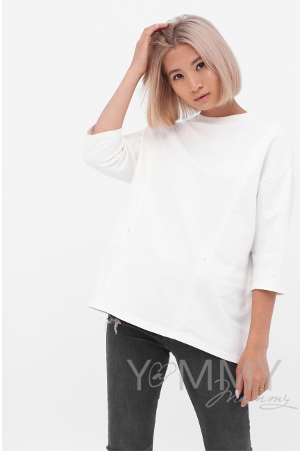 Джемпер для кормящих и беременных с кулиской, молочный