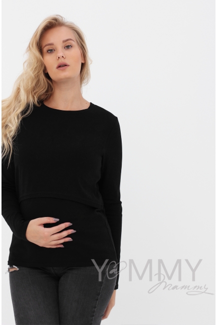 Футболка для кормящих и беременных с длинным рукавом, цвет черный