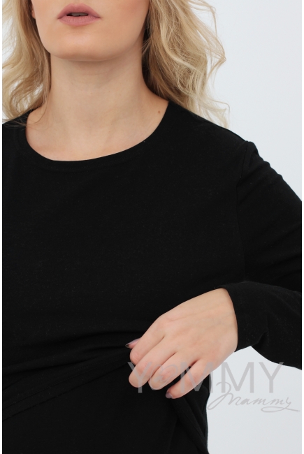 Футболка для кормящих и беременных с длинным рукавом, цвет черный