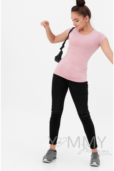 Футболка для беременных и кормящих, цвет пудрово-розовый