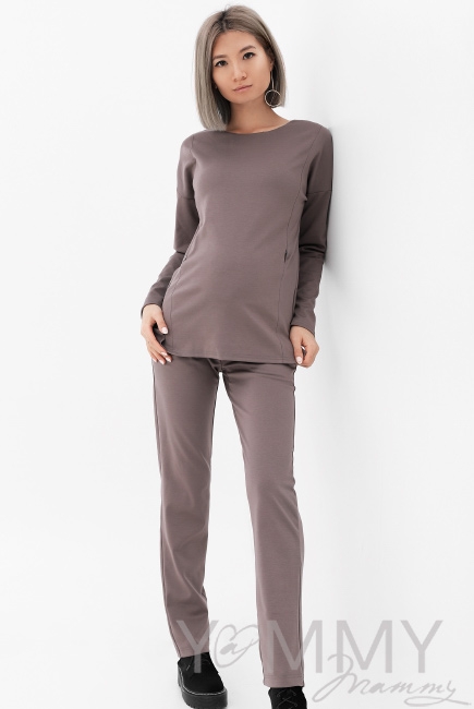 Костюм для кормящих и беременных из плотной вискозы, капучино