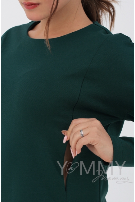 Костюм для беременных и кормящих из плотной вискозы, изумрудный