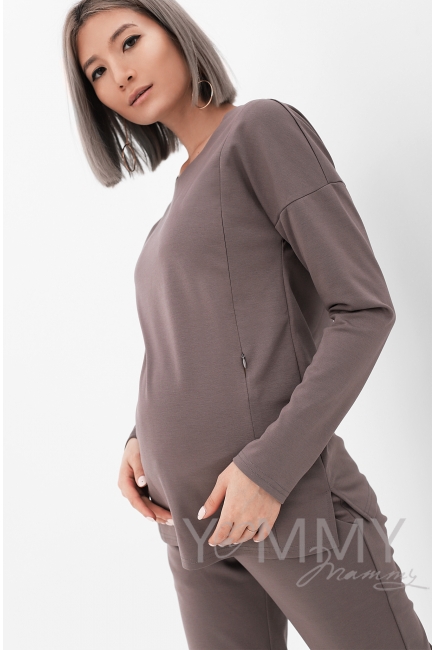 Костюм для кормящих и беременных из плотной вискозы, капучино