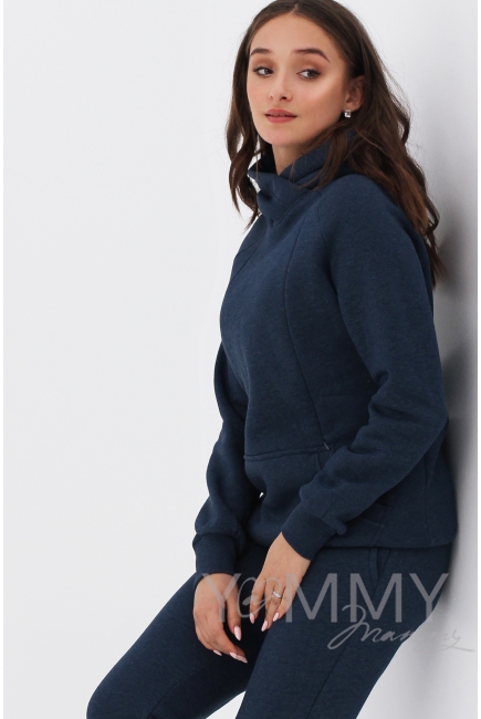 Костюм для беременных и кормящих с начесом, синий меланж