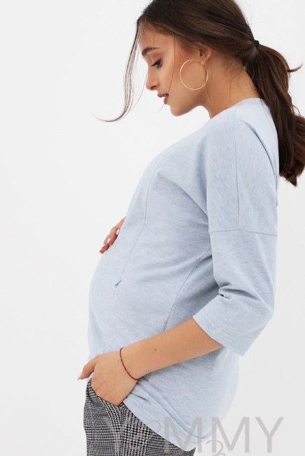 Лонгслив для кормящих и беременных с вертикальными молниями, голубой меланж