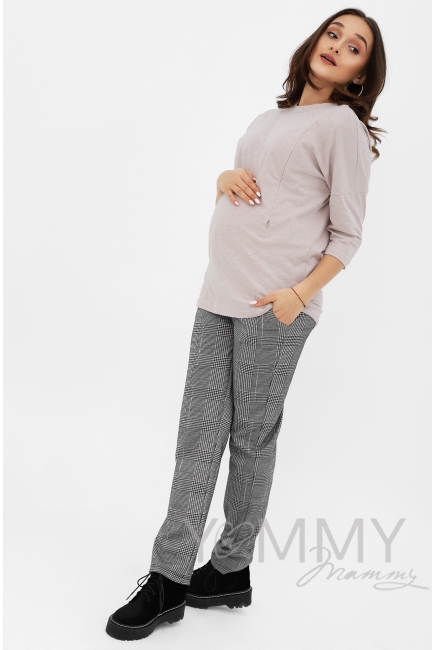 Лонгслив для беременных и кормящих с вертикальными молниями, бежевый меланж