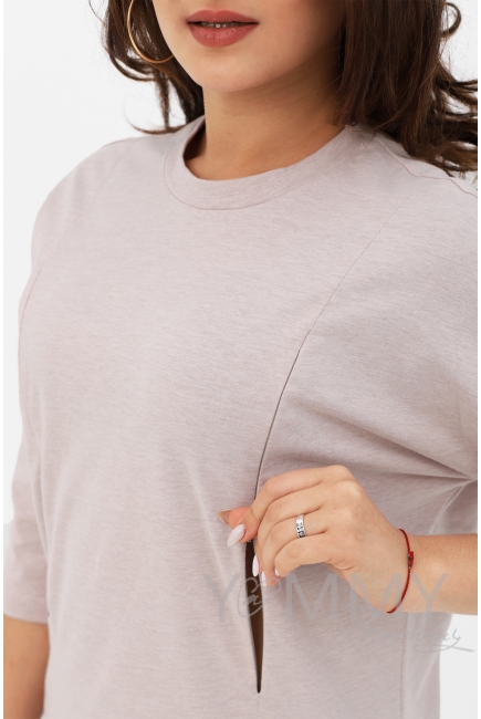 Лонгслив для беременных и кормящих с вертикальными молниями, бежевый меланж