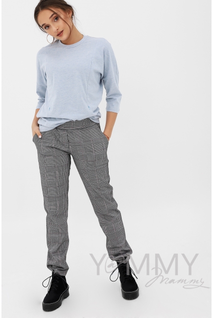 Лонгслив для кормящих и беременных с вертикальными молниями, голубой меланж