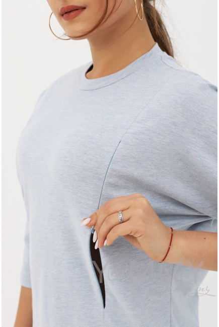 Лонгслив для кормящих и беременных с вертикальными молниями, голубой меланж