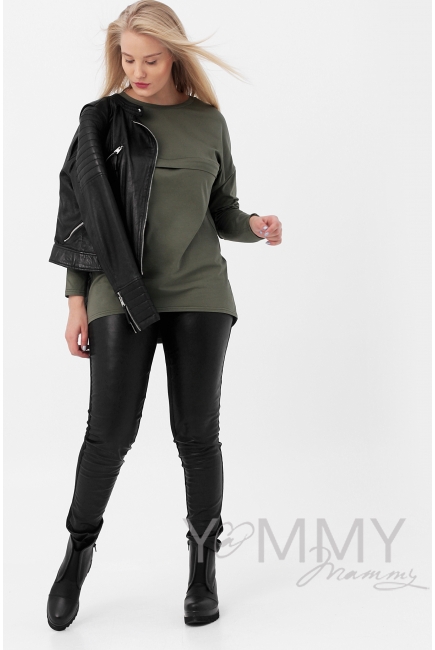 Лонгслив для беременных и кормящих с горизонтальной молнией, хаки