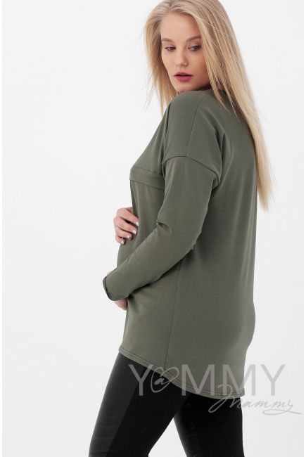 Лонгслив для беременных и кормящих с горизонтальной молнией, хаки